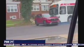 Wild video shows SEPTA bus push car in NE Philly