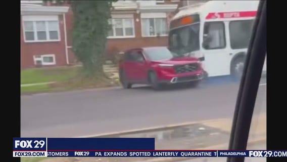 Wild video shows SEPTA bus push car in NE Philly