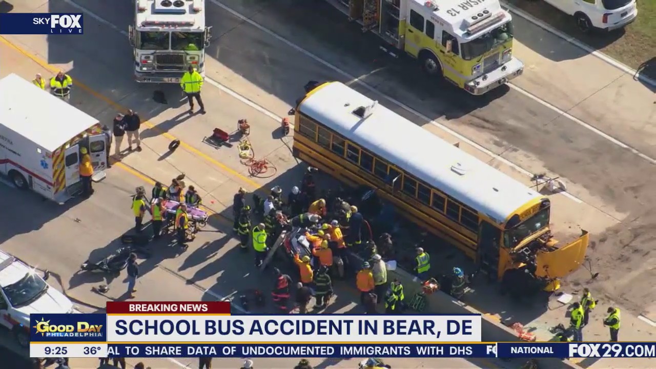 School bus with students onboard collides with vehicle in New Castle County