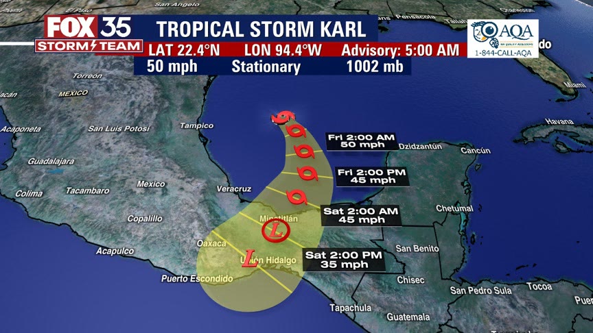 Tropical Storm Karl expected to make landfall on Friday