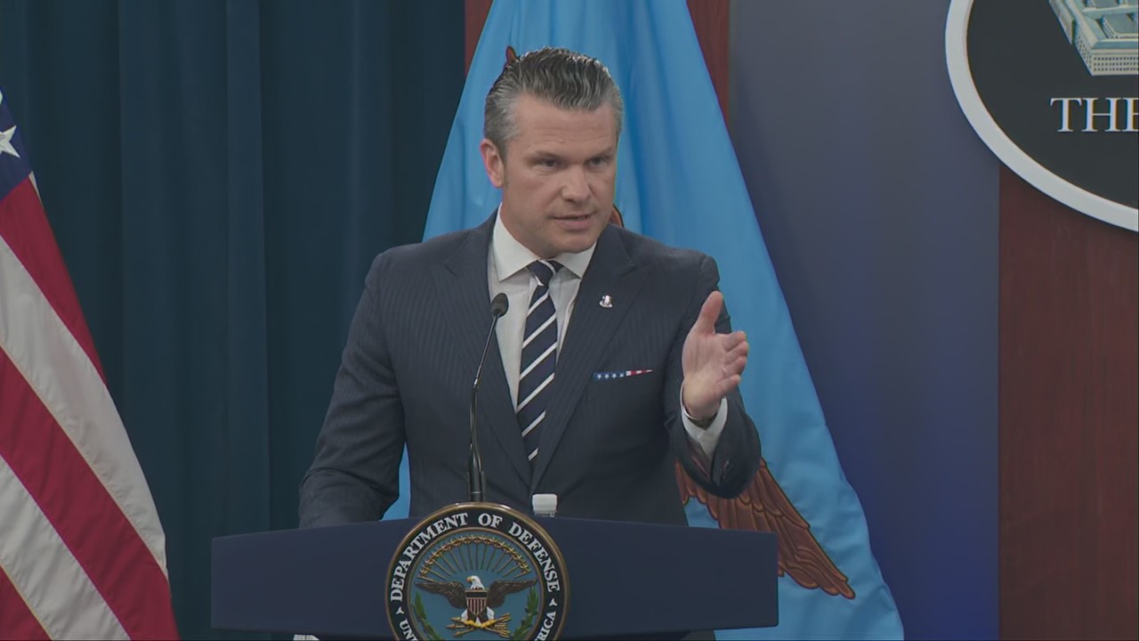 Secretary of Defense Pete Hegseth speaks after US bombs Iran