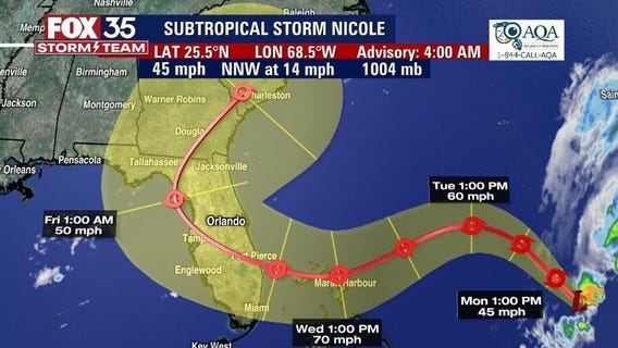 Subtropical Storm Nicole: Florida in cone of uncertainty