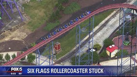 Riders safely removed from stuck roller coaster at Six Flags America