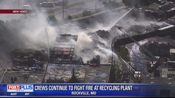 Firefighters battle large fire at recycling plant in Rockville