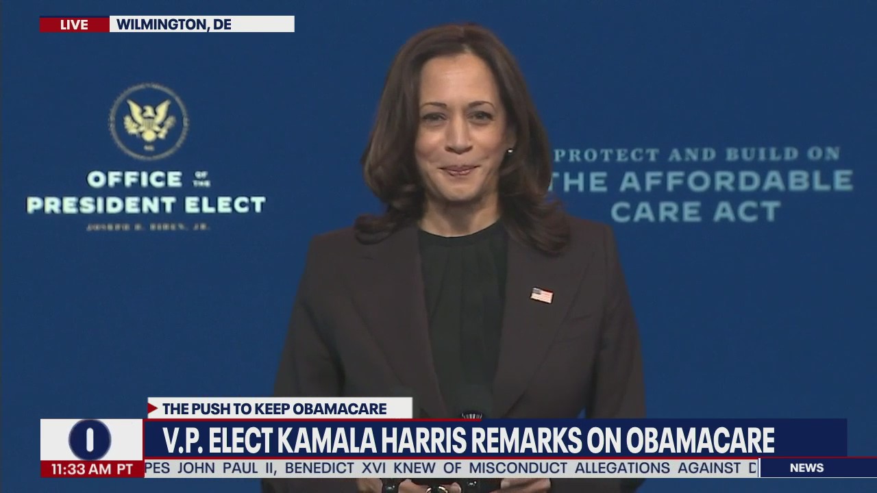 Vice President-elect Kamala Harris delivers remarks on Obamacare