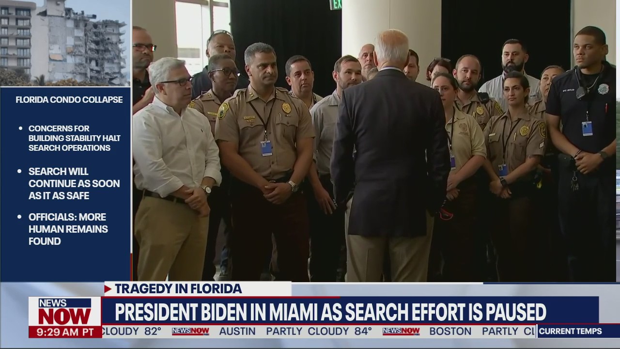 Biden speaks with search crews working at Surfside condo collapse
