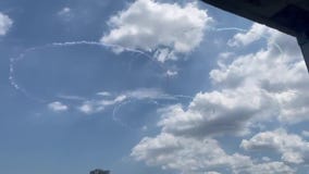 Japanese Airforce draw colorful Olympic rings in Tokyo sky