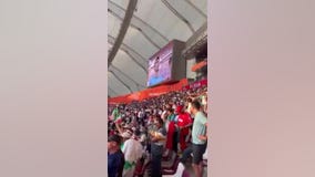 Inside World Cup stadium during Iran national anthem