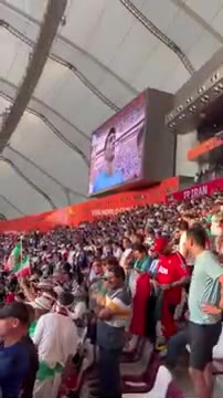 Inside World Cup stadium during Iran national anthem