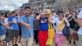 Tourist mobbed after scaling world-famous Mayan pyramid