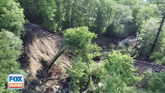 Railroad tracks suspended in air in Vermont after flooding