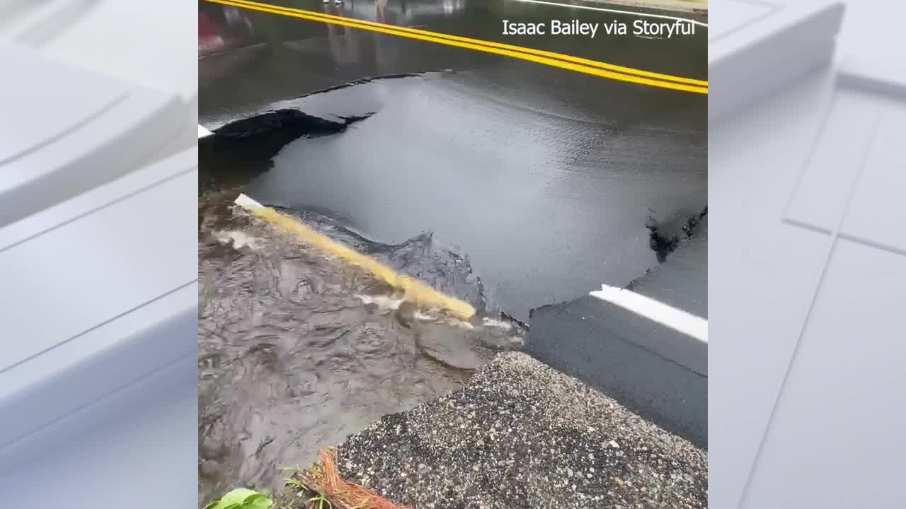 Water forces road to buckle in Hillsboro, New Hampshire