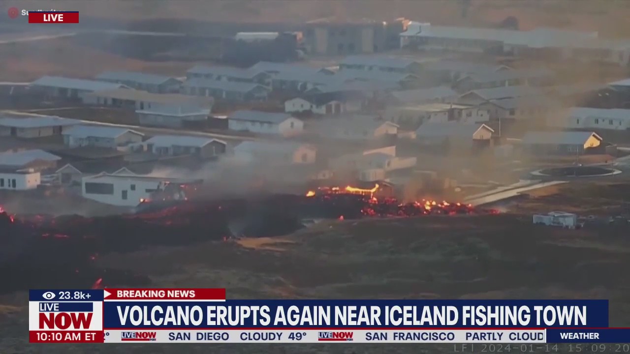 Watch: Iceland volcano erupts