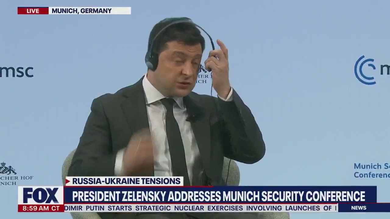 'Cyberattack': Ukraine president cracks joke after headphone malfunction in Munich | LiveNOW From FOX