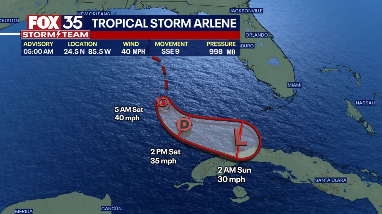 Arlene weakens to a tropical depression