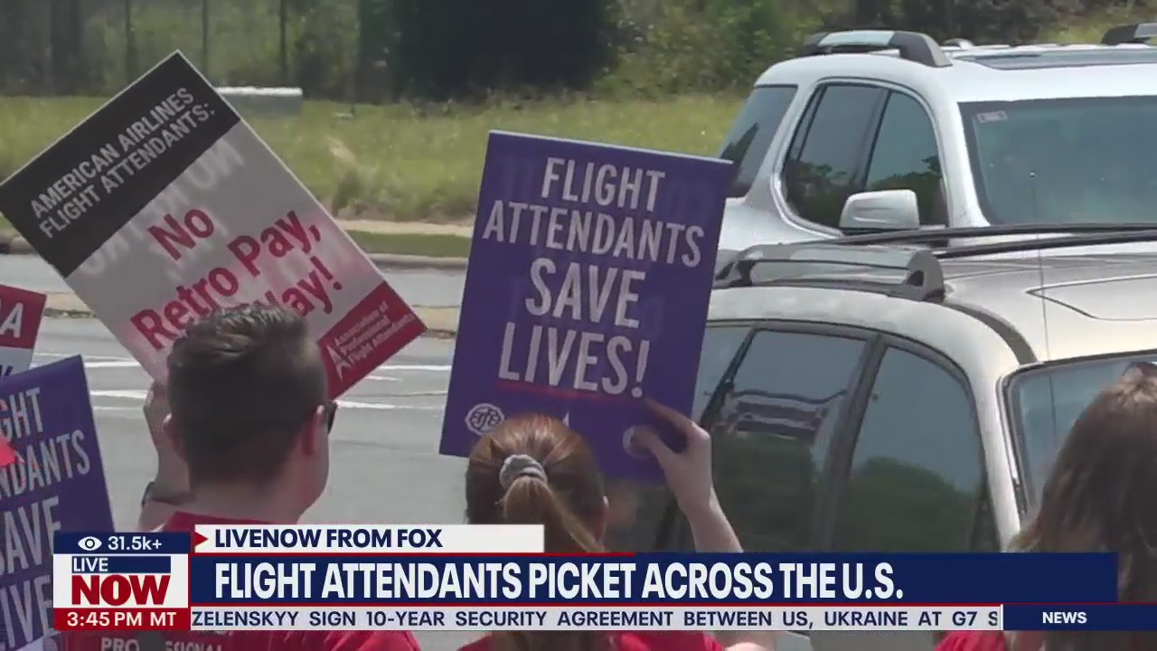 Flight attendants picket across the U.S.