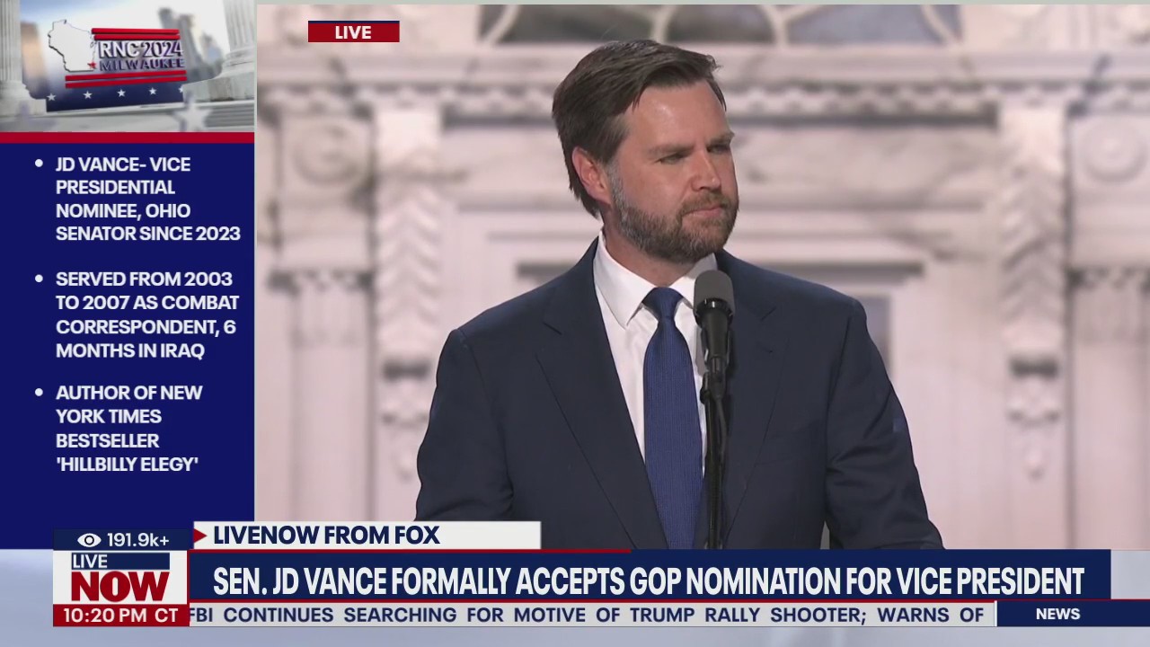 JD Vance accepts VP nomination at RNC