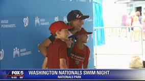 Katie Ledecky greets Nationals fans for Swim Night at Nationals Park