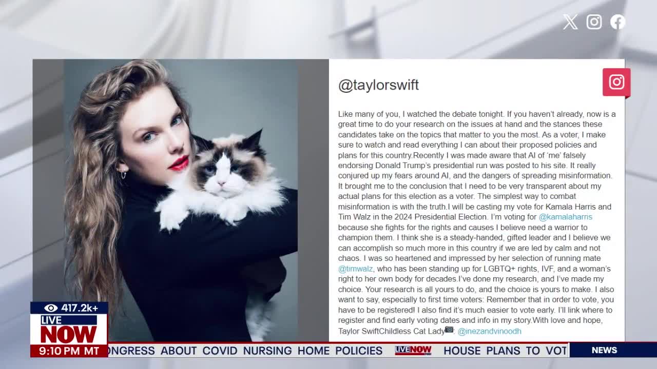 Taylor Swift endorses Kamala Harris for president