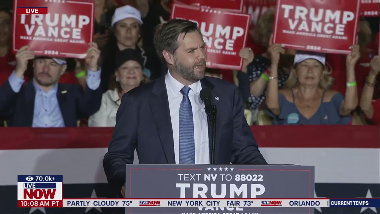JD Vance speaks at a rally in Las Vegas