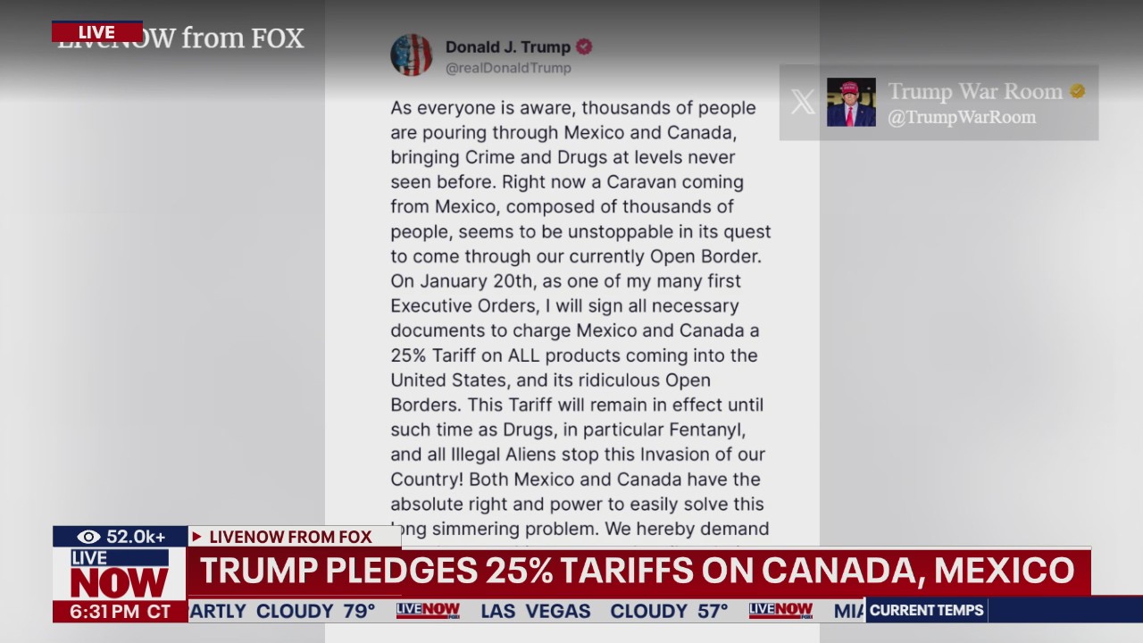 Trump pledges 25% tariffs on Canada, Mexico