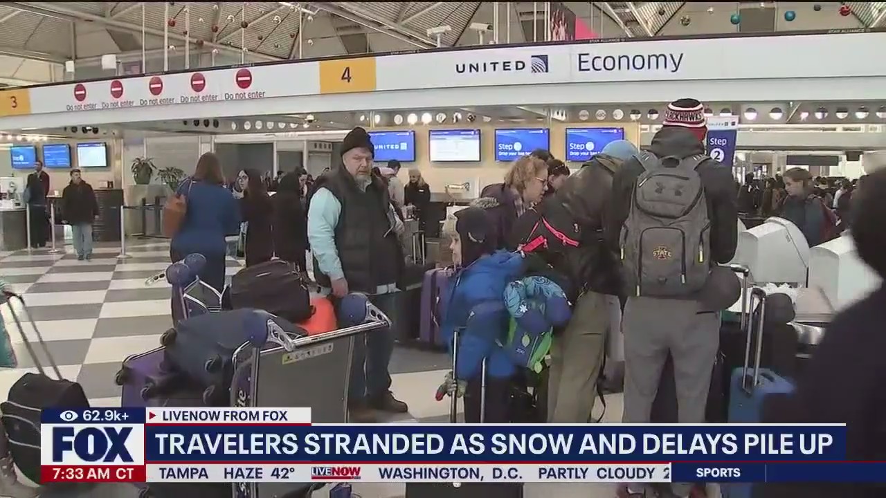 Travelers stranded as snow and delays pile up