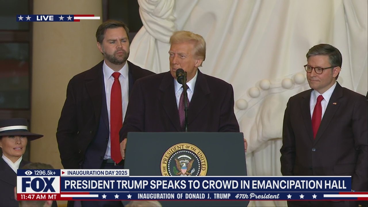 Trump speaks to supporters at Emancipation Hall