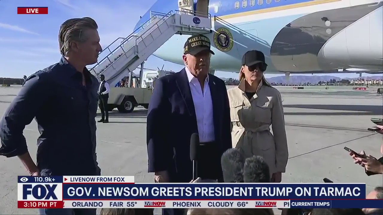 Trump, Newsom speak to media on tarmac in LA
