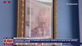 Framed Trump mugshot cover hung in White House