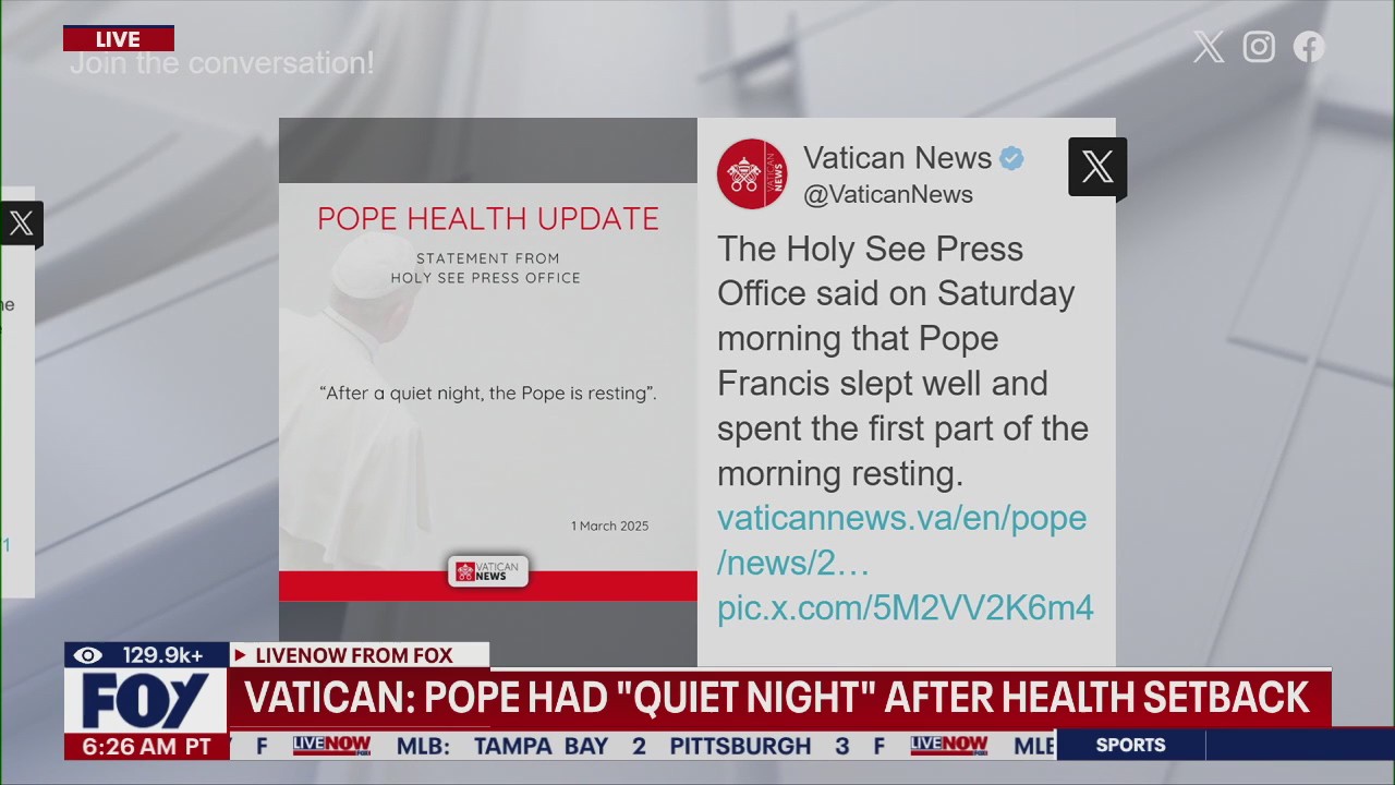 VATICAN: Pope had "quiet night" after setback