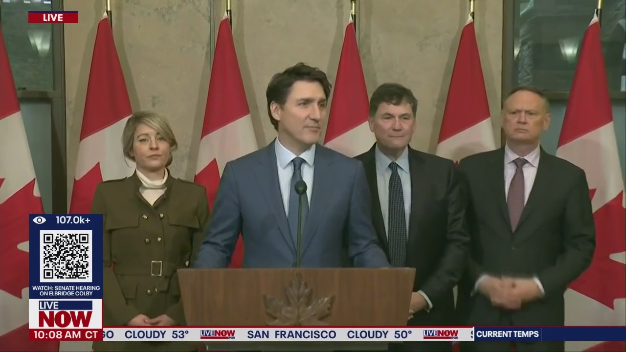 Canada PM Justin Trudeau addresses US tariffs