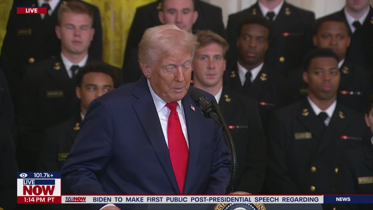 Trump presents trophy to Navy football team