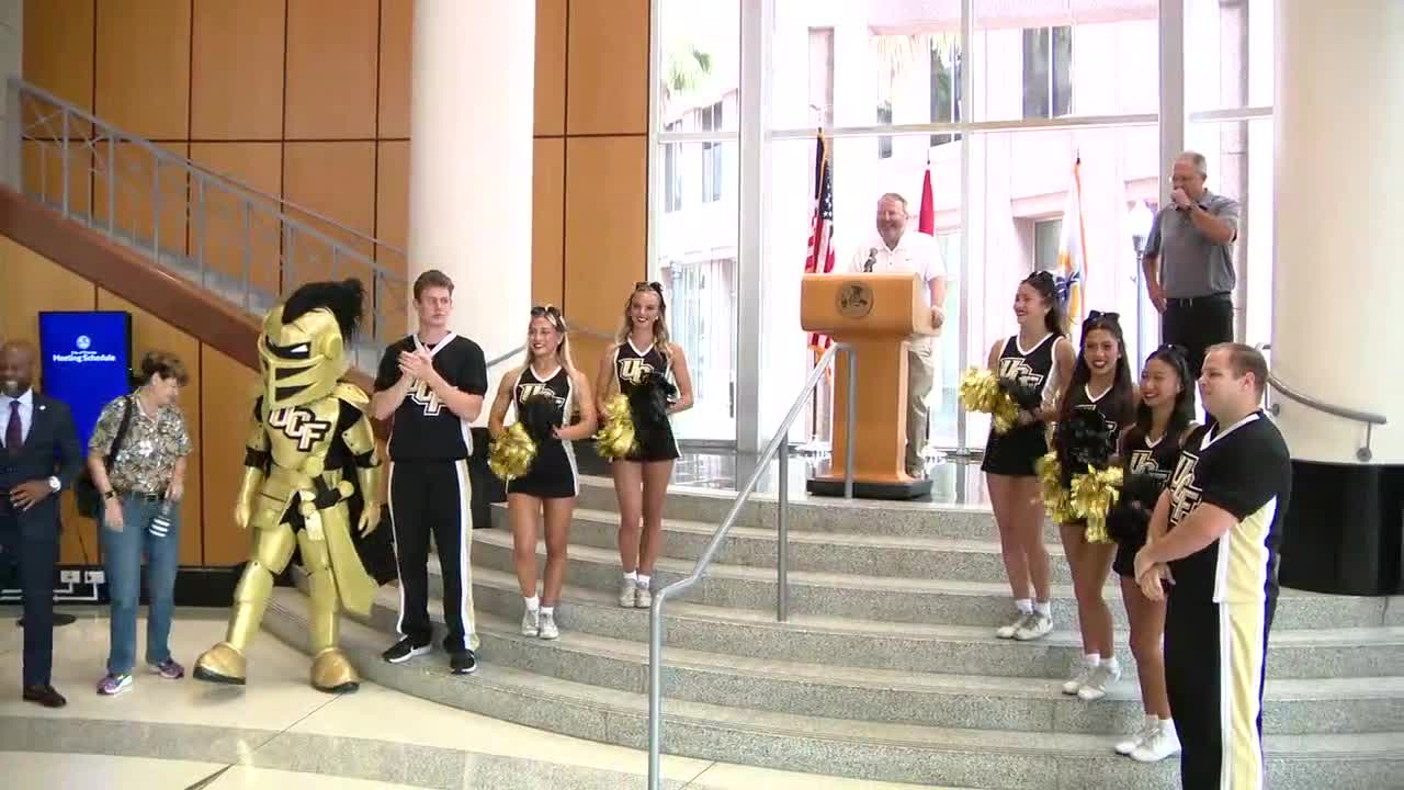 UCF flag raised outside Orlando City Hall