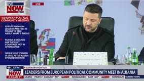 Ukrainian President Zelenskyy speaks in Albania