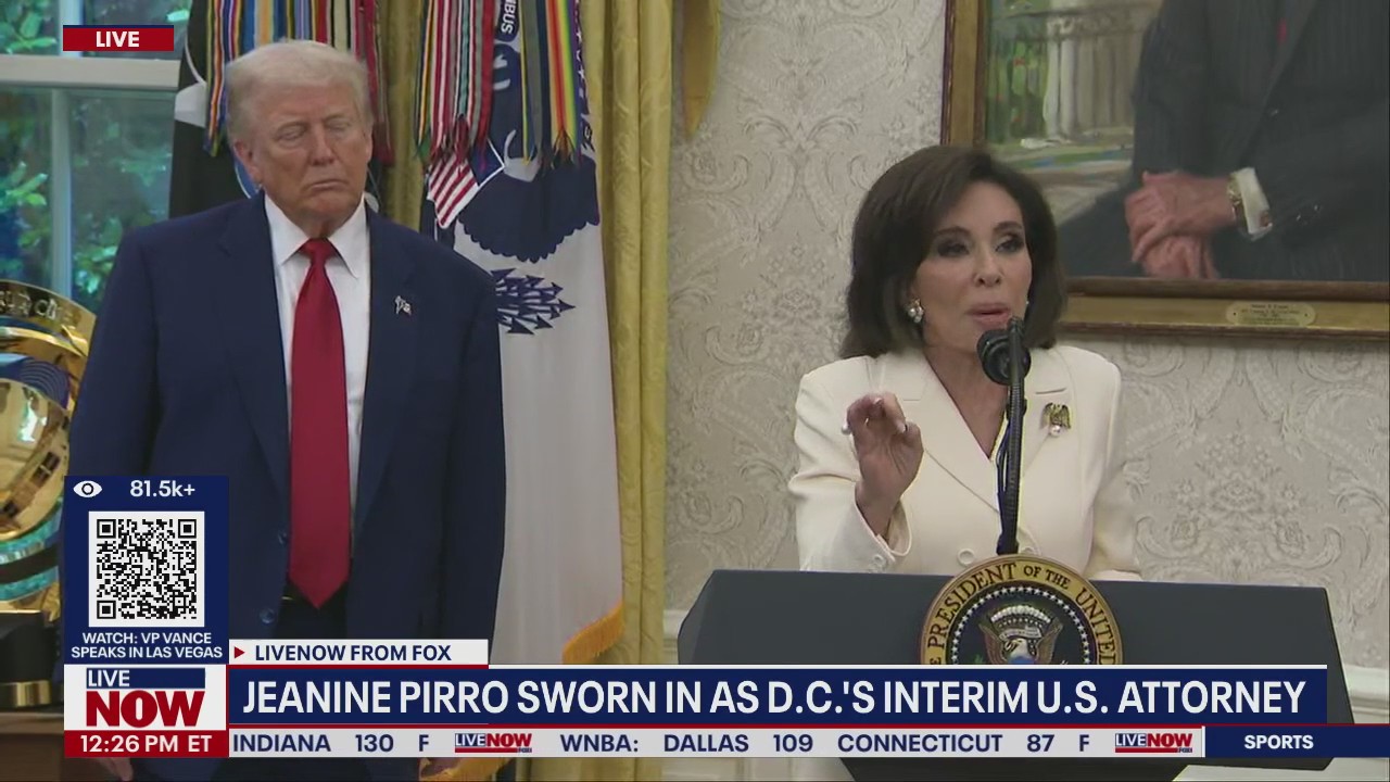Jeanine Pirro gives comments at her swearing-in