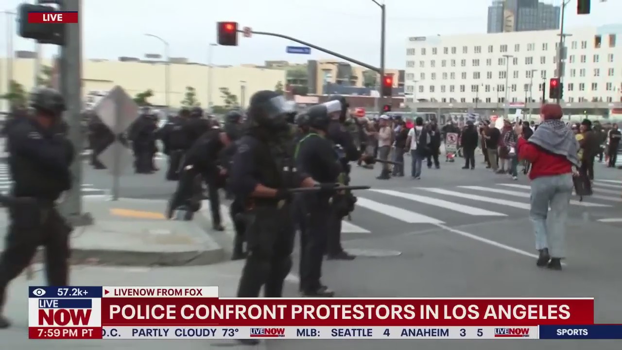 Police confront protestors in Los Angeles