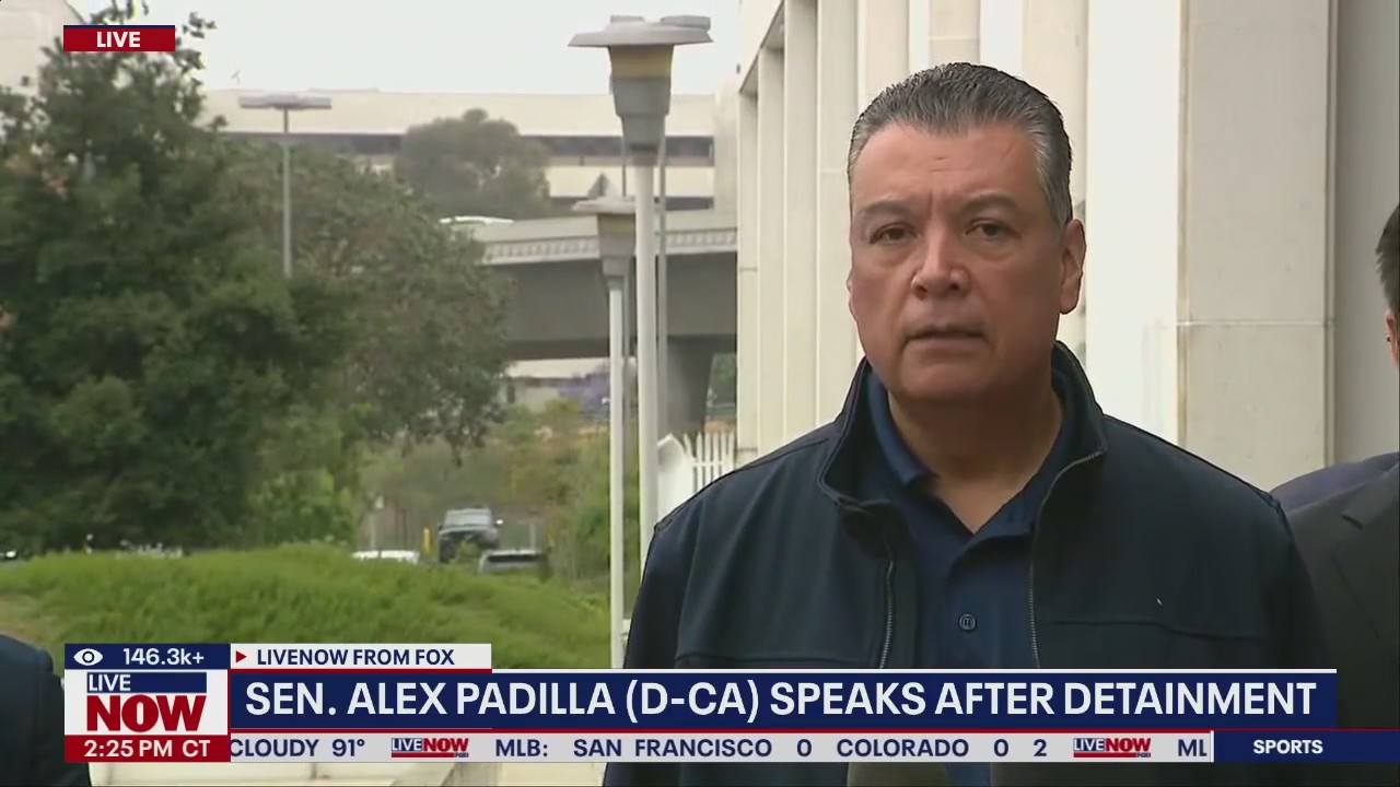 Sen. Padilla (D-CA) reacts after removal from presser