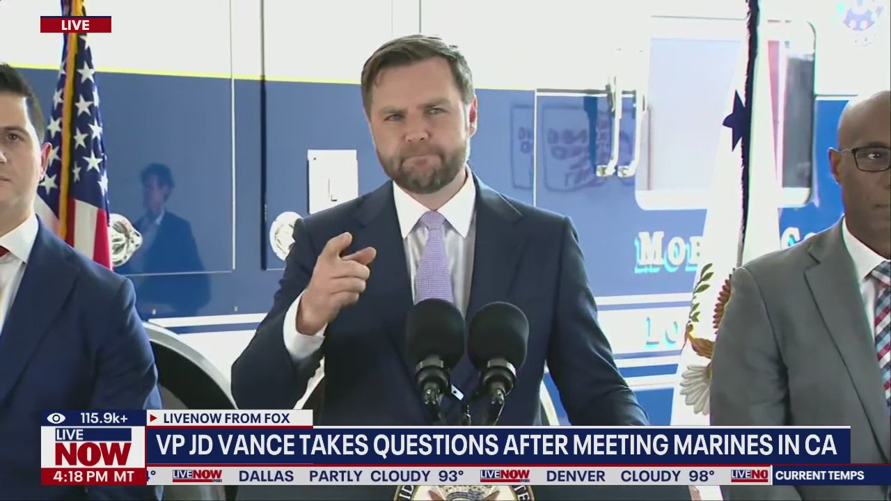 VP JD Vance speaks after meeting Marines in CA