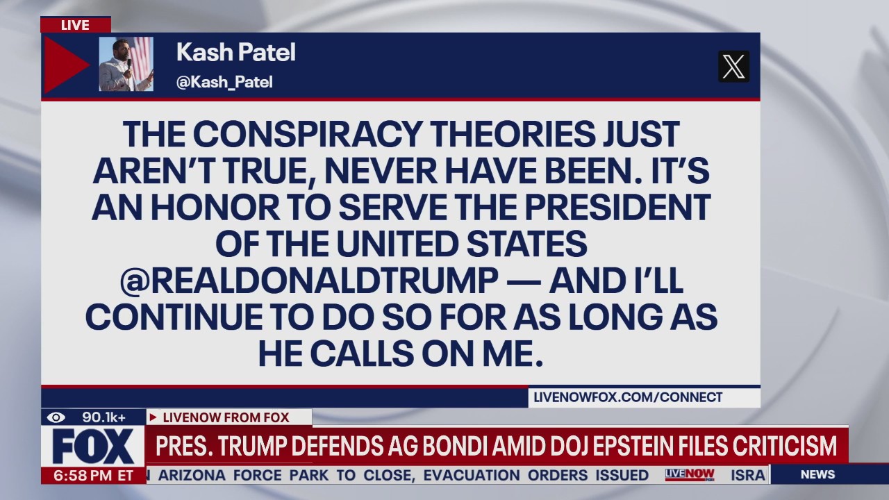 Trump defends Bondi amid DOJ Epstein files criticism | LiveNOW from FOX