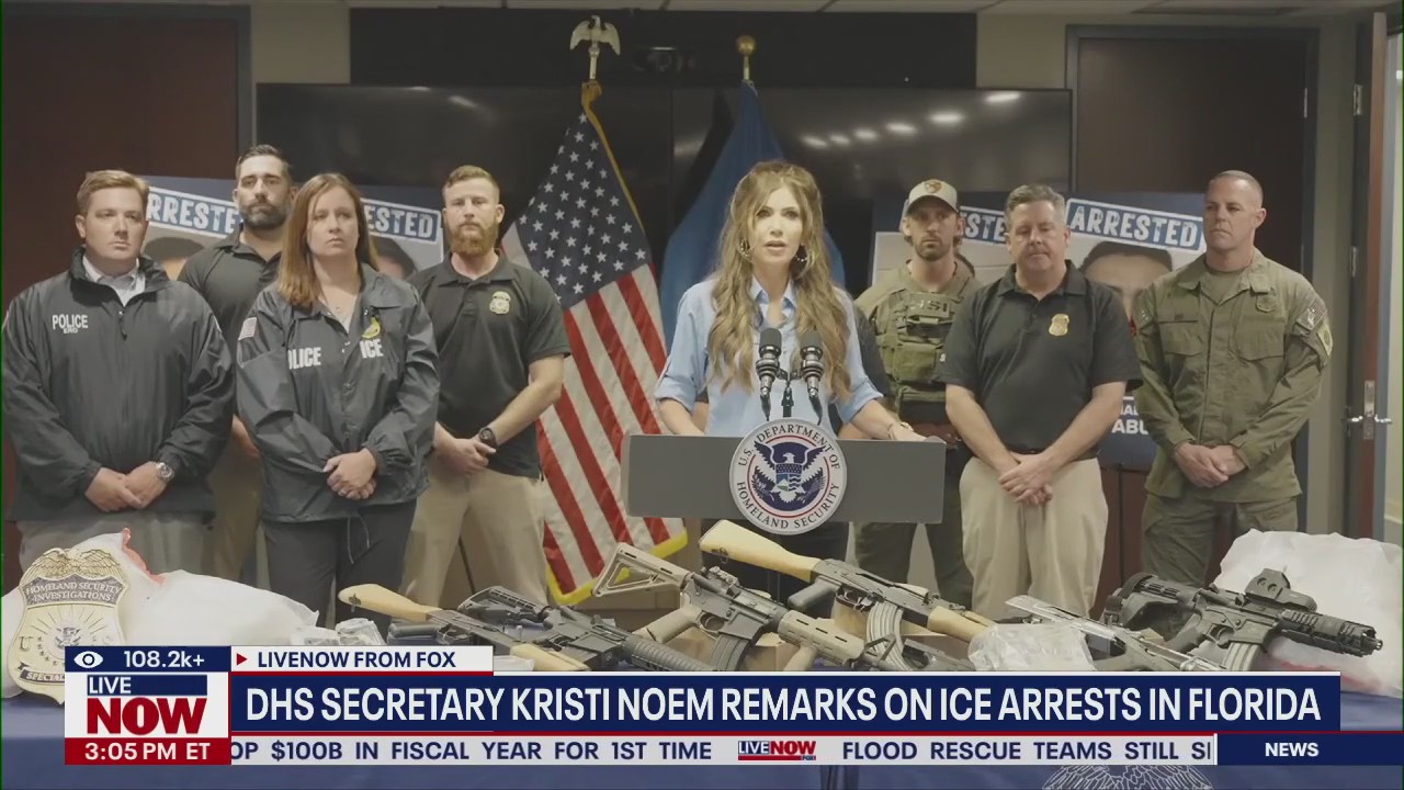 DHS Chief Kristi Noem speaks on Florida ICE arrests