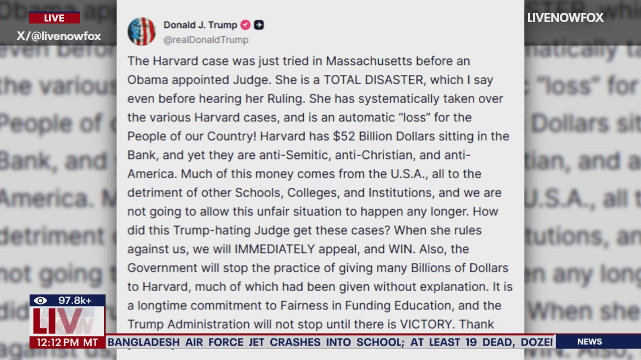 Trump says government will stop sending Harvard money