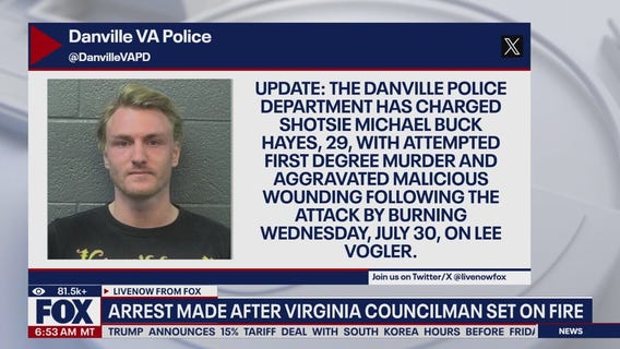 Arrest made after Virginia councilman set on fire