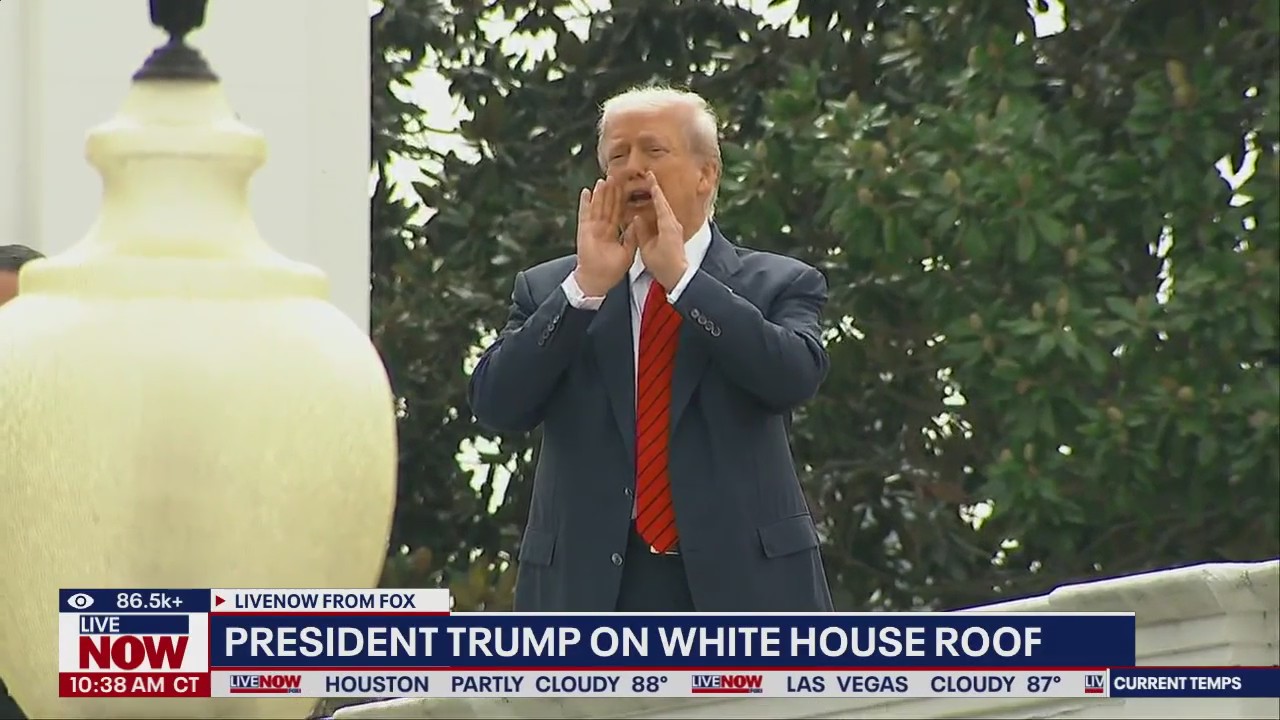 President Trump answers questions from the roof