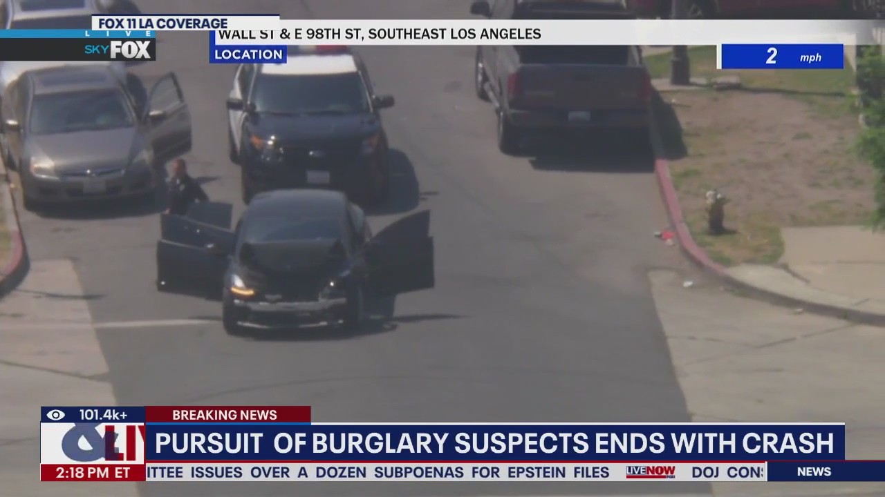 L.A pursuit of burglary of suspects ends with crash