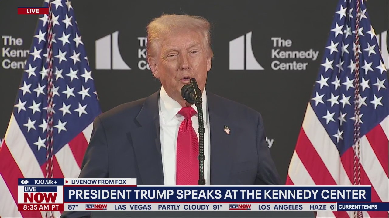President Trump speaks at the Kennedy Ceneter