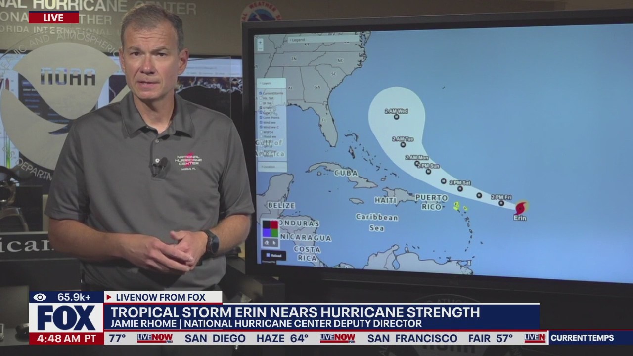 Tropical Storm Erin nears hurricane strength