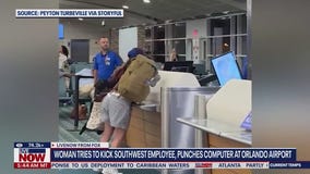 Woman tries to kick airport staff, punches monitors