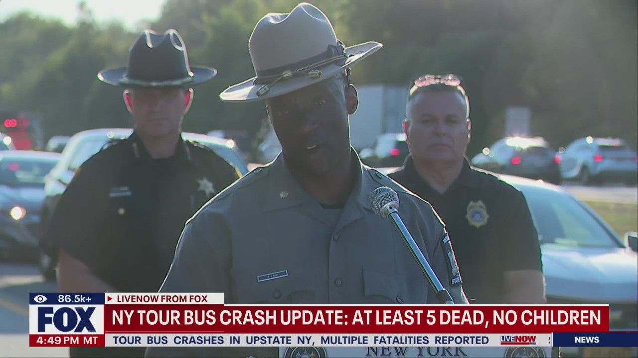 At least 5 dead in NY tour bus crash, no children