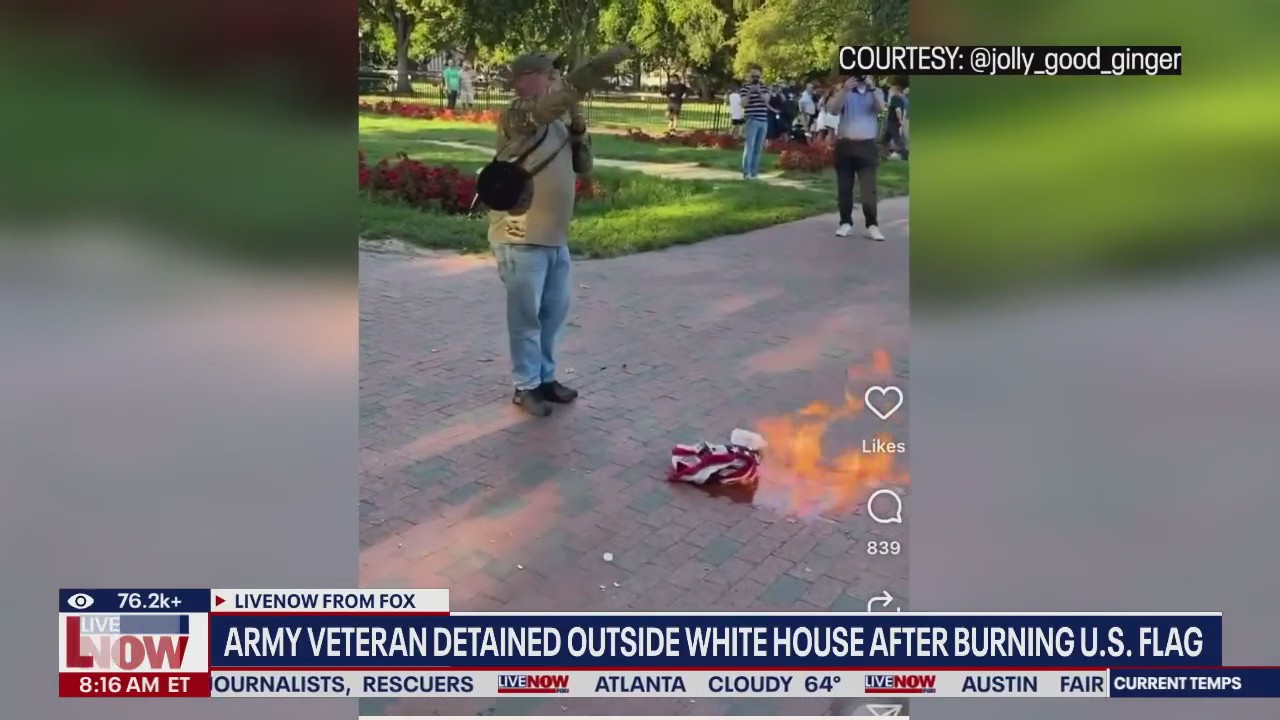 VIDEO: Army veteran burns flag outside White House