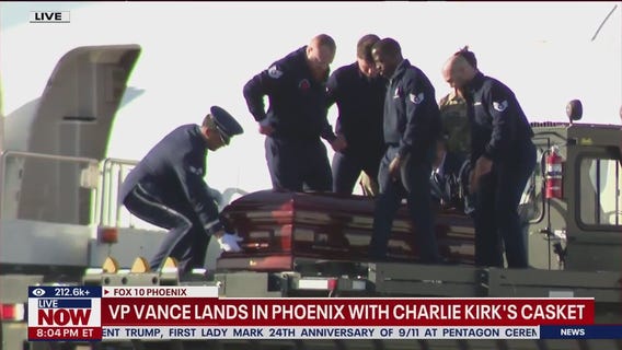 Charlie Kirk's casket, VP Vance, arrive in Arizona